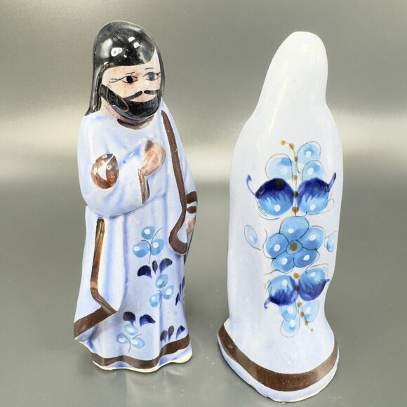 Vintage Mexican Pottery Hand Painted Blue Tonala Nativity Figurine Mary Joseph - Picture 5 of 6